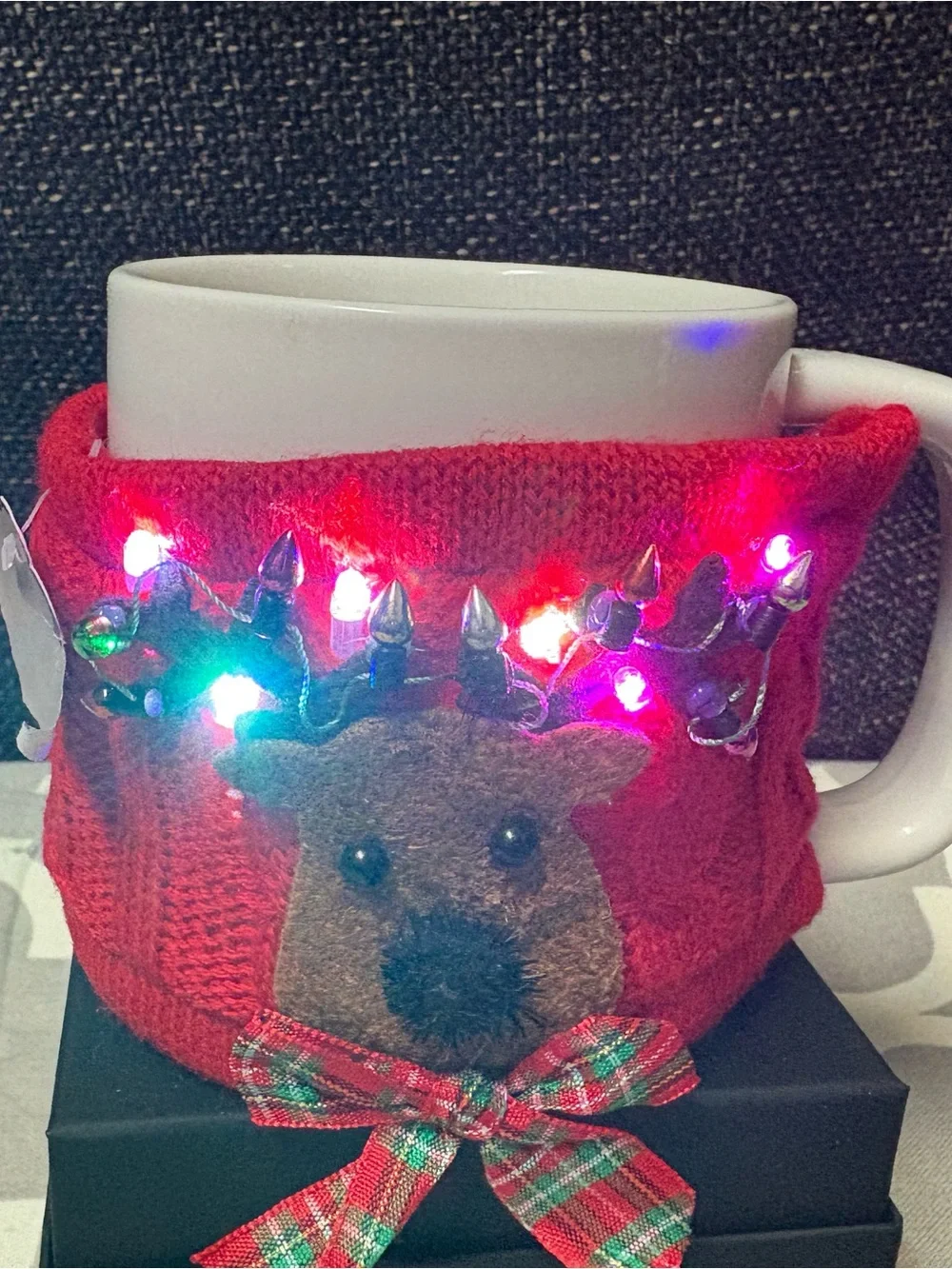 Pier 1 Light Up LED Reindeer Sweater Porcelain Mug